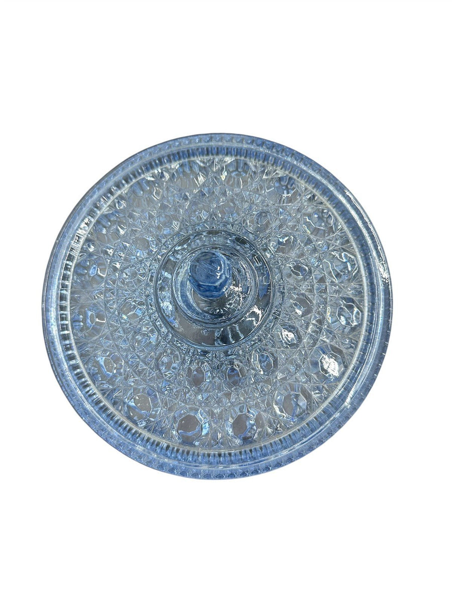 Windsor Blue Vintage Indiana Glass Button & Cane Covered Candy Dish Bowl