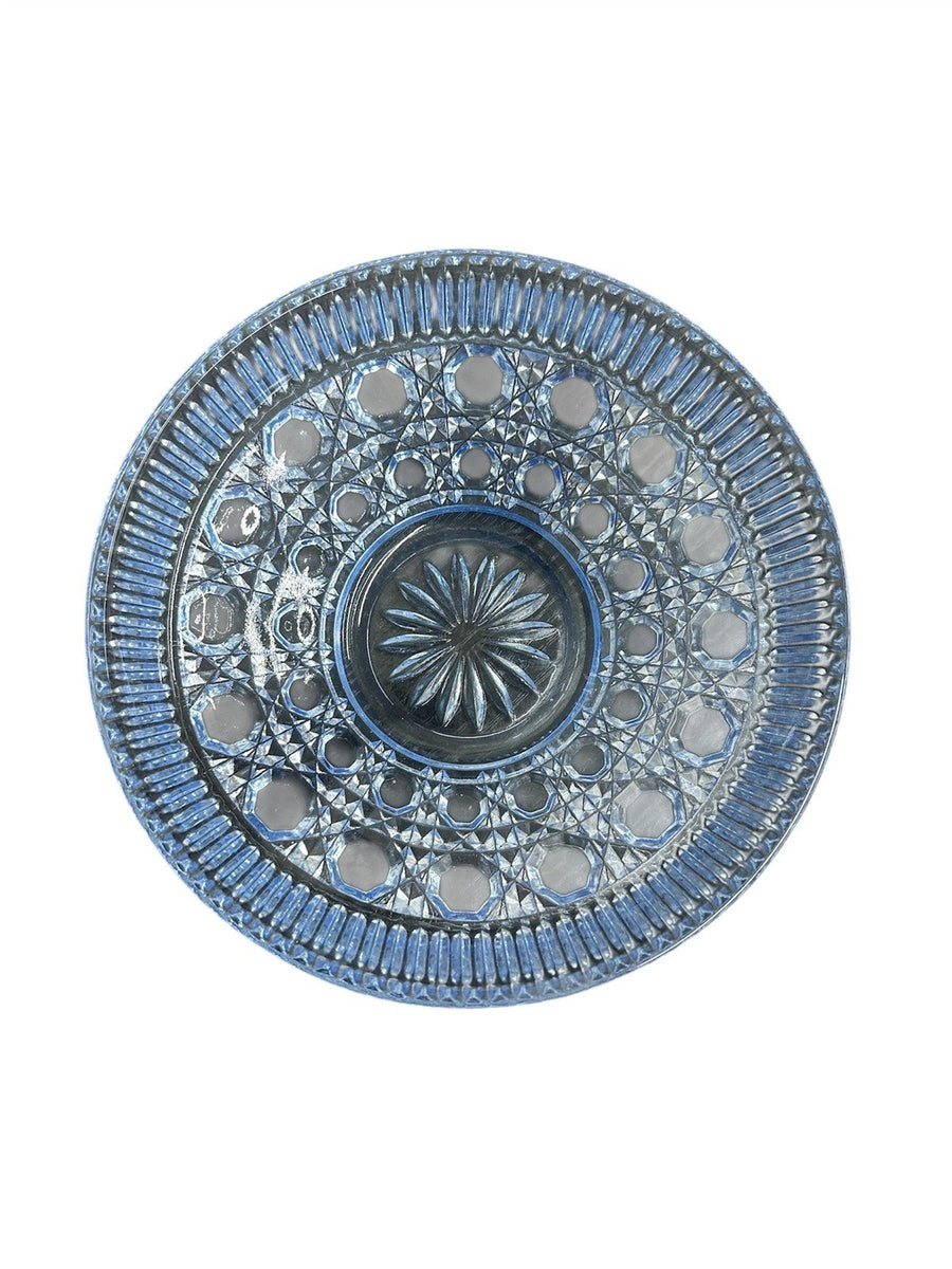 Windsor Blue Vintage Indiana Glass Button & Cane Covered Candy Dish Bowl