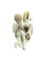 Occupied Japan Porcelain Cherub Angel and Swan Planter