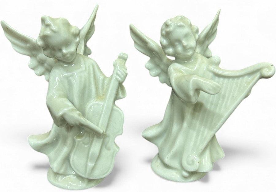 Pair of Biscuit Porcelain Mid Century Vintage Angels