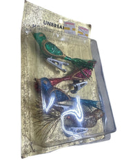 Unopened Vintage Unbreakable Mercury Glass Tinsel Tailed Clip-on Bird Ornaments