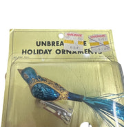 Unopened Vintage Unbreakable Mercury Glass Tinsel Tailed Clip-on Bird Ornaments