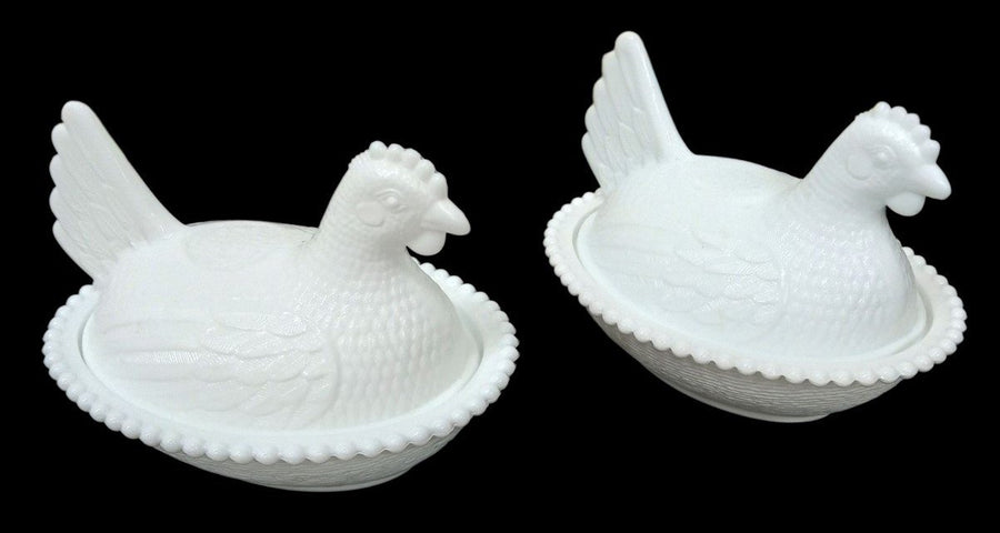 Indiana Or Mosser Milk Glass Hen Candy Dishes Kitchenware Vintage Collectible
