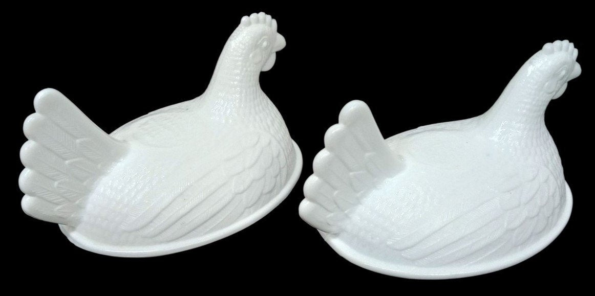 Indiana Or Mosser Milk Glass Hen Candy Dishes Kitchenware Vintage Collectible