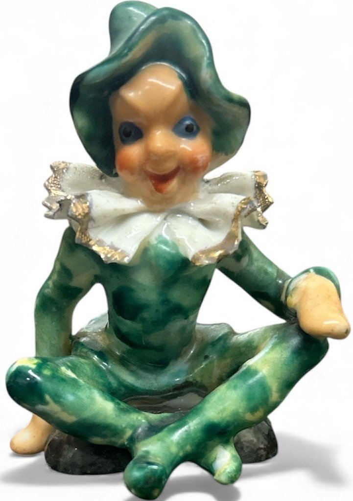 Medieval Renaissance Vintage Occupied Japan Green Sitting Jester