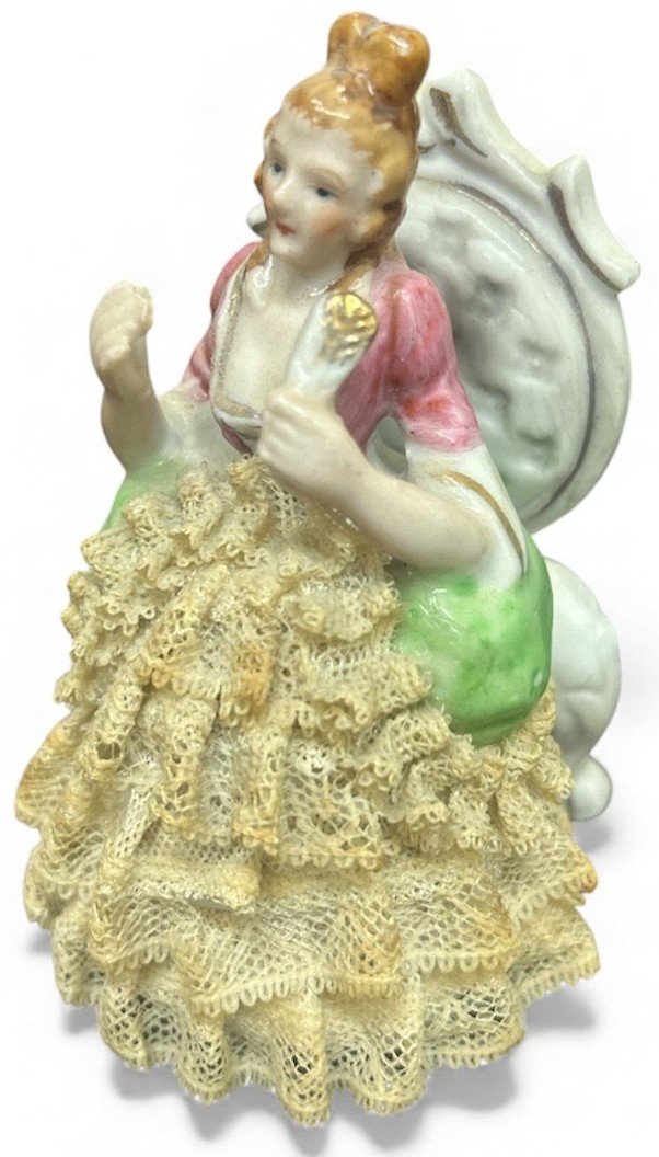 Victorian Thames Porcelain Lace Woman Sitting on a Chair