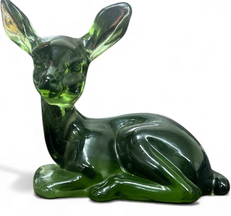 Fenton Glass Mid Century Green Deer Laying Down