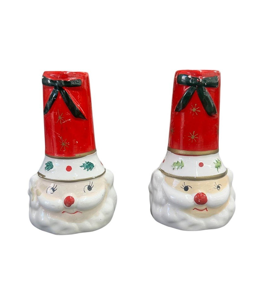 Set of 2 Vintage MCM Commodore Japan Festive Santa Candlestick Holders/Tapers