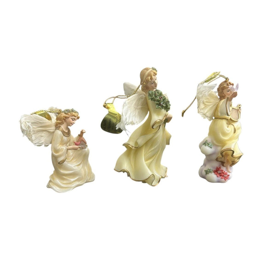 Bradford Heirloom Classics Set of 3 Feathered Yellow Millennial Angel Ornaments