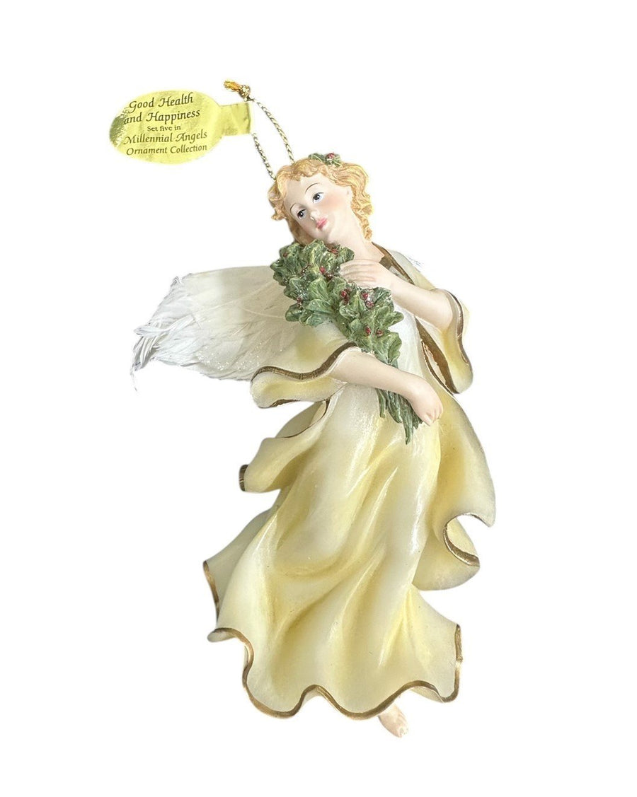 Bradford Heirloom Classics Set of 3 Feathered Yellow Millennial Angel Ornaments