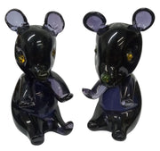 Murano Purple Glass Bear Figurines 4.5" Set Of 2 Art Glass Vintage Collectible