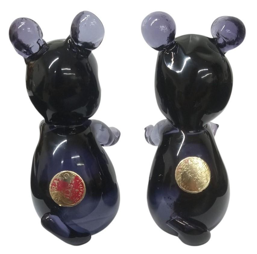 Murano Purple Glass Bear Figurines 4.5" Set Of 2 Art Glass Vintage Collectible