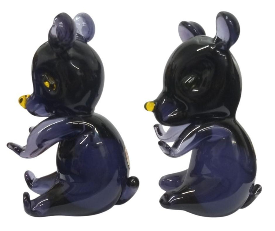 Murano Purple Glass Bear Figurines 4.5" Set Of 2 Art Glass Vintage Collectible