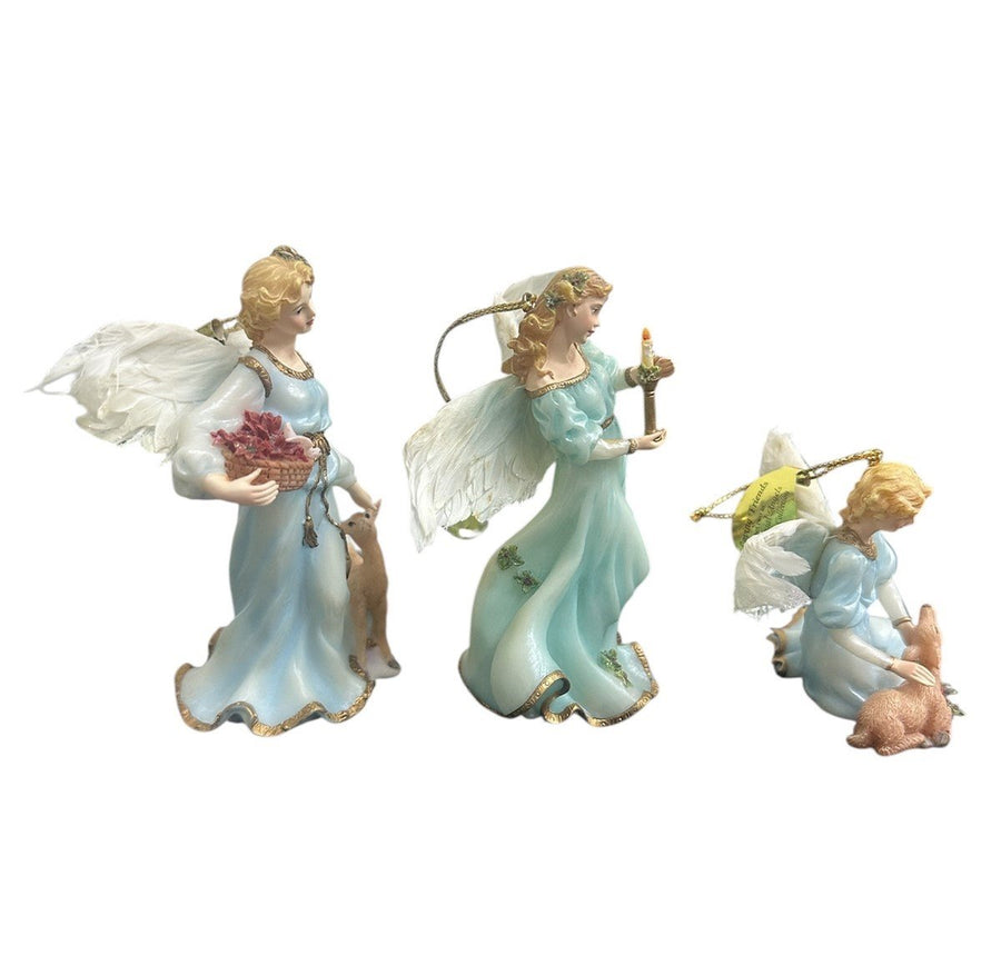 Bradford Heirloom Classics Set of 3 Feathered Blue Millennial Angels Ornaments