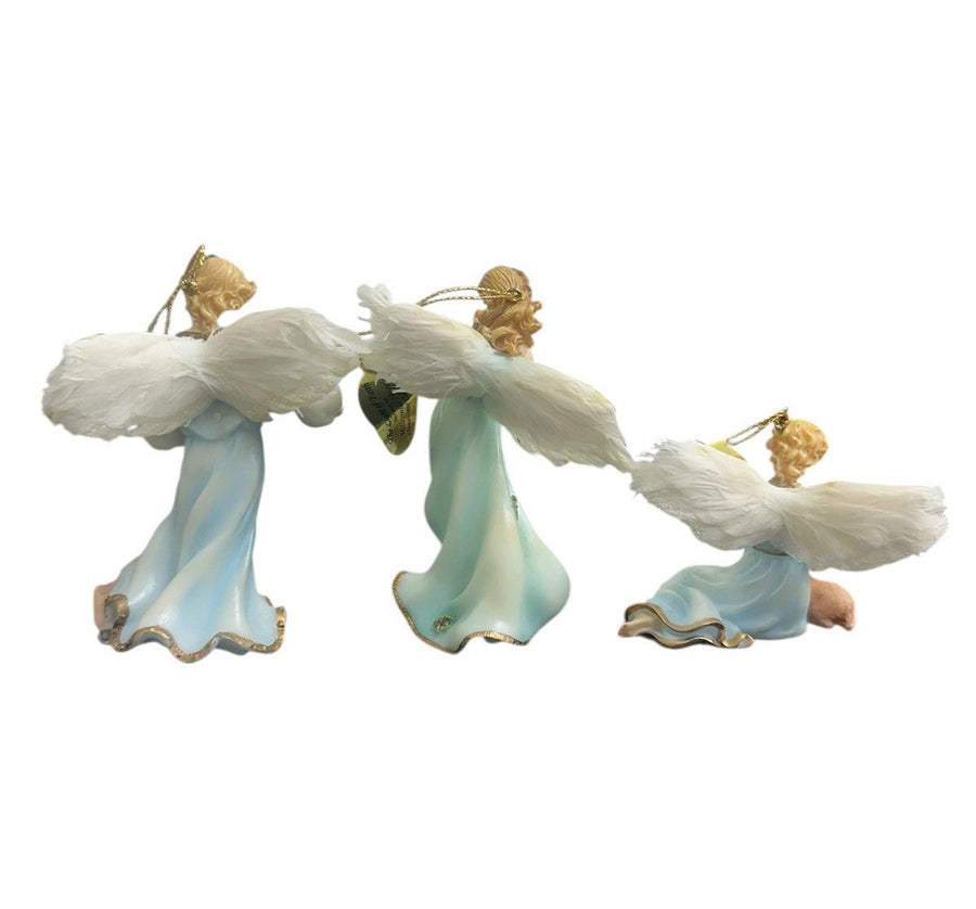 Bradford Heirloom Classics Set of 3 Feathered Blue Millennial Angels Ornaments