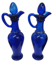 Avon Skin So Soft Bath Oil Blue Glass Bottles 9" Set Of 2 Vintage Collectible