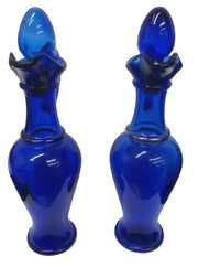 Avon Skin So Soft Bath Oil Blue Glass Bottles 9" Set Of 2 Vintage Collectible