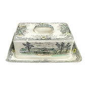 Transferware "Rural Scenery" Covered Rectangular Butter Dish