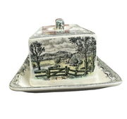 Transferware "Rural Scenery" Covered Rectangular Butter Dish