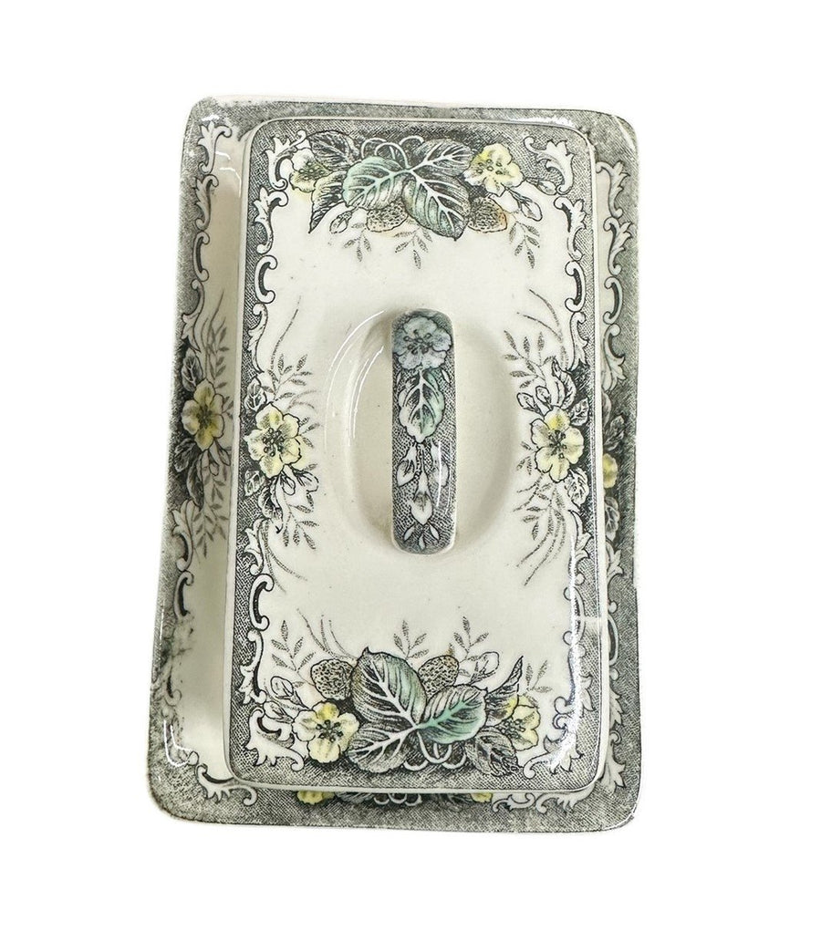 Transferware "Rural Scenery" Covered Rectangular Butter Dish