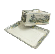 Transferware "Rural Scenery" Covered Rectangular Butter Dish