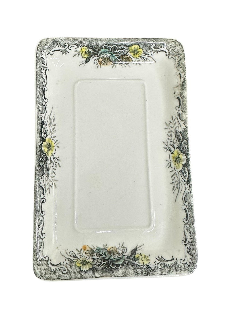 Transferware "Rural Scenery" Covered Rectangular Butter Dish