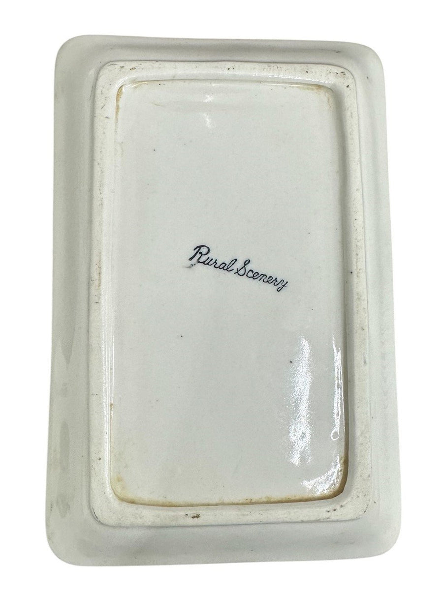Transferware "Rural Scenery" Covered Rectangular Butter Dish