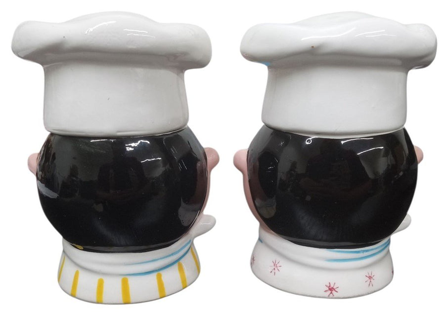 Napco Chef Head Ketchup & Mustard Canisters 5" 1959 Vintage Novelty Kitchenware