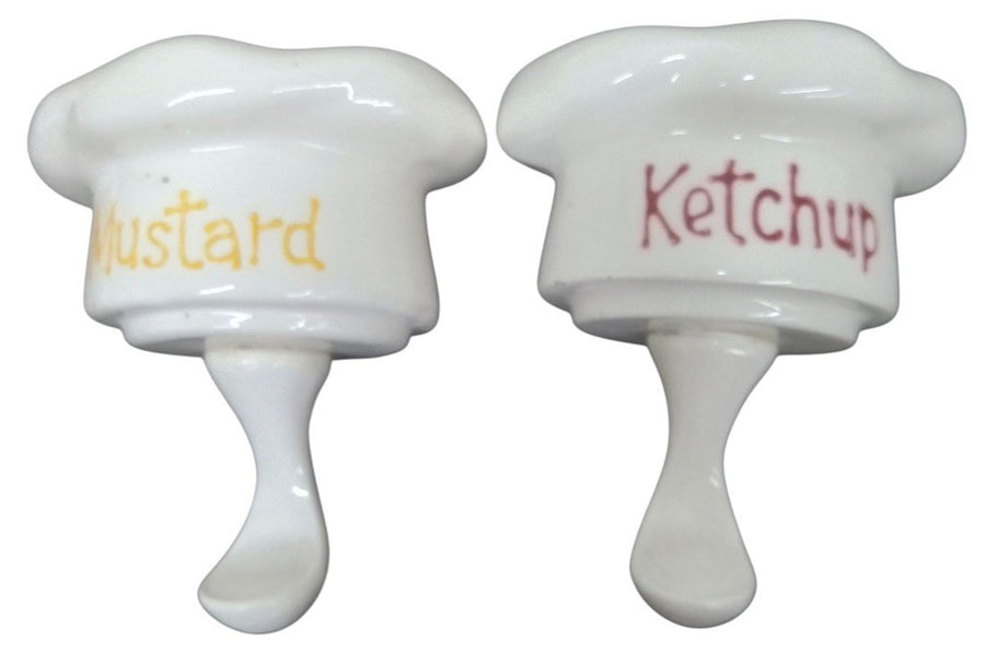 Napco Chef Head Ketchup & Mustard Canisters 5" 1959 Vintage Novelty Kitchenware