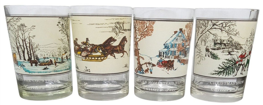 Arby's Currier & Ives Collectible Christmas Glasses 1981 Set Of 4 Retro Festive