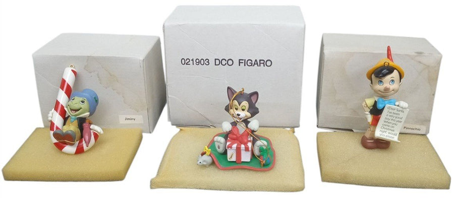 Disney Grolier Ornaments Set Of 3 Pinnochio Figaro Jiminy Retro Festive Decor