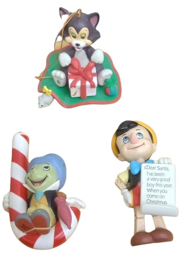 Disney Grolier Ornaments Set Of 3 Pinnochio Figaro Jiminy Retro Festive Decor