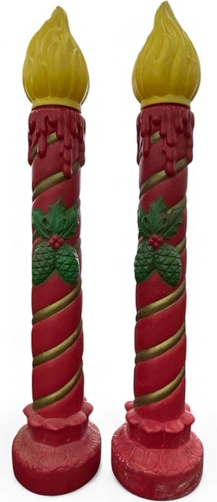 Christmas 1999 Grand Venture Holiday Holly Pair of Candle Blow Molds