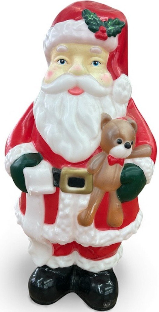 Christmas 1960s 1970s Santa Holding a Teddy Blow and His Nice List Blow Mold