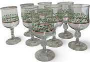 Arby's Libbey Set of 8 Holly Berry Wine Goblet Glass with Gold Rim and Bow