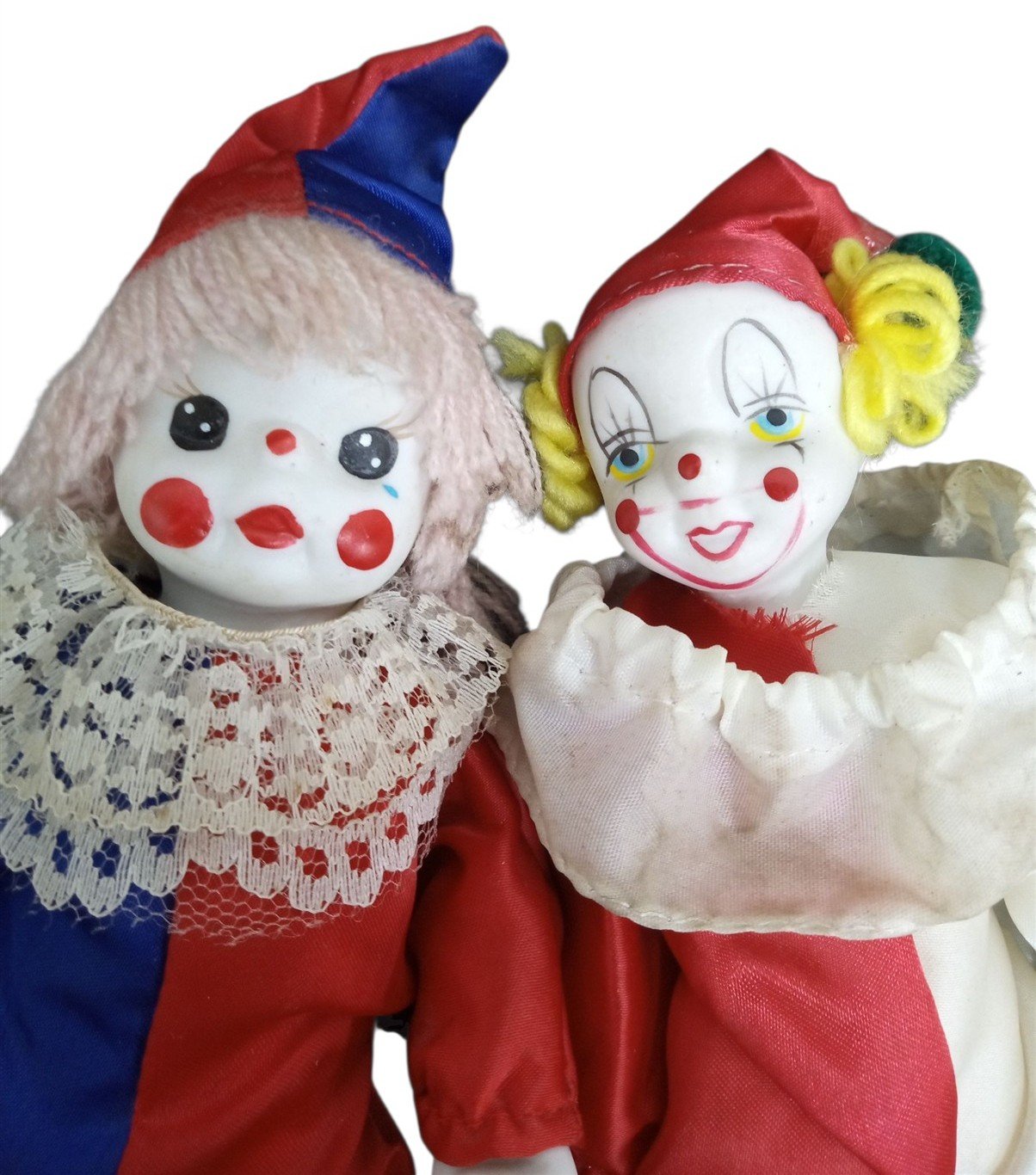 Clown Dolls Set Of 2 Likely Porcelain Vintage Collectible Nostalgic Knick Knack