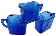Hazel Atlas Cobalt Blue Chevron Mini Pitchers/Creamers Set Of 3 Vintage 1940s