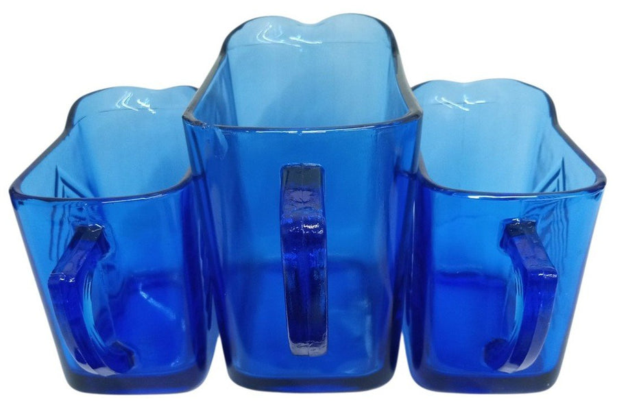 Hazel Atlas Cobalt Blue Chevron Mini Pitchers/Creamers Set Of 3 Vintage 1940s