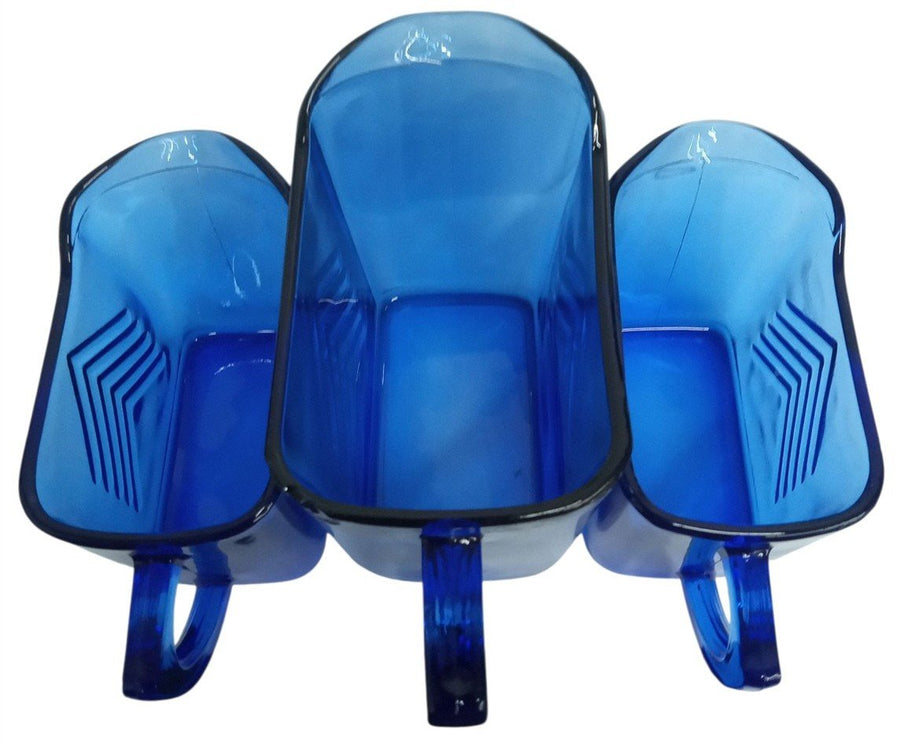 Hazel Atlas Cobalt Blue Chevron Mini Pitchers/Creamers Set Of 3 Vintage 1940s