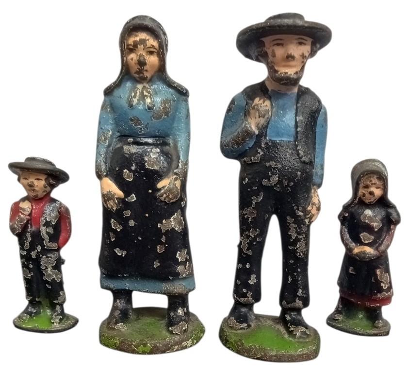 Cast Iron Figures Amish Family Set Of 4 Vintage Collectible Nostalgic Rustic