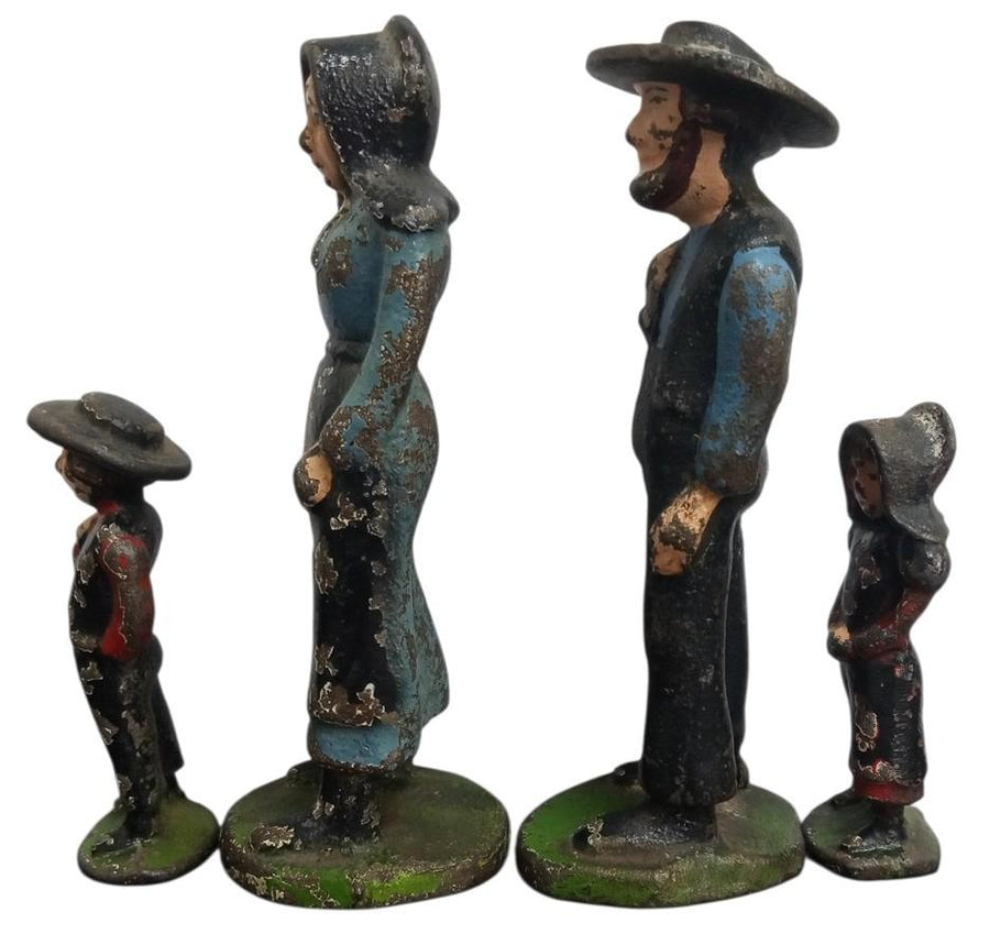 Cast Iron Figures Amish Family Set Of 4 Vintage Collectible Nostalgic Rustic