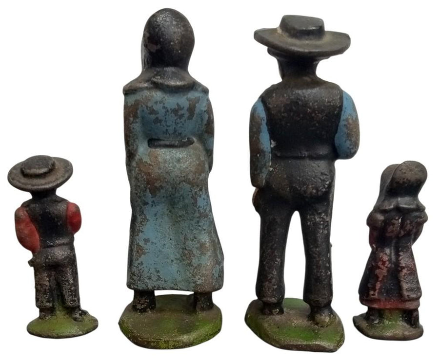 Cast Iron Figures Amish Family Set Of 4 Vintage Collectible Nostalgic Rustic