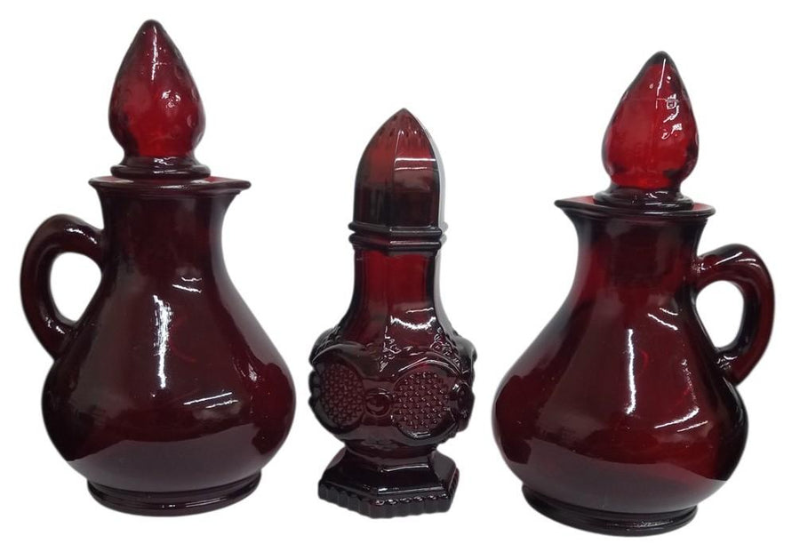 Avon Strawberry Bath Foam & Charisma Cologne Ruby Glass Bottles Vintage
