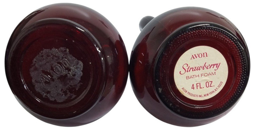 Avon Strawberry Bath Foam & Charisma Cologne Ruby Glass Bottles Vintage