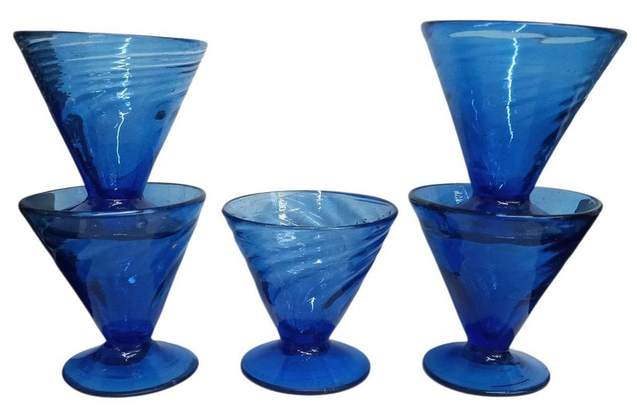 Cobalt Blue Drinking Glasses Handblown Set Of 5 Vintage Collectible Drinkware