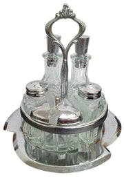 Condiment Glass Bottle Set With Carrier Vintage Collectible Kitchenware 1960s