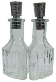 Condiment Glass Bottle Set With Carrier Vintage Collectible Kitchenware 1960s