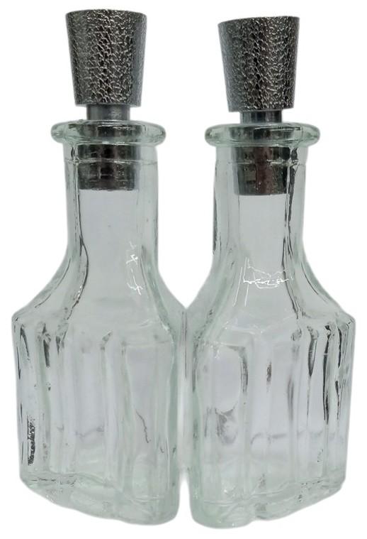 Condiment Glass Bottle Set With Carrier Vintage Collectible Kitchenware 1960s