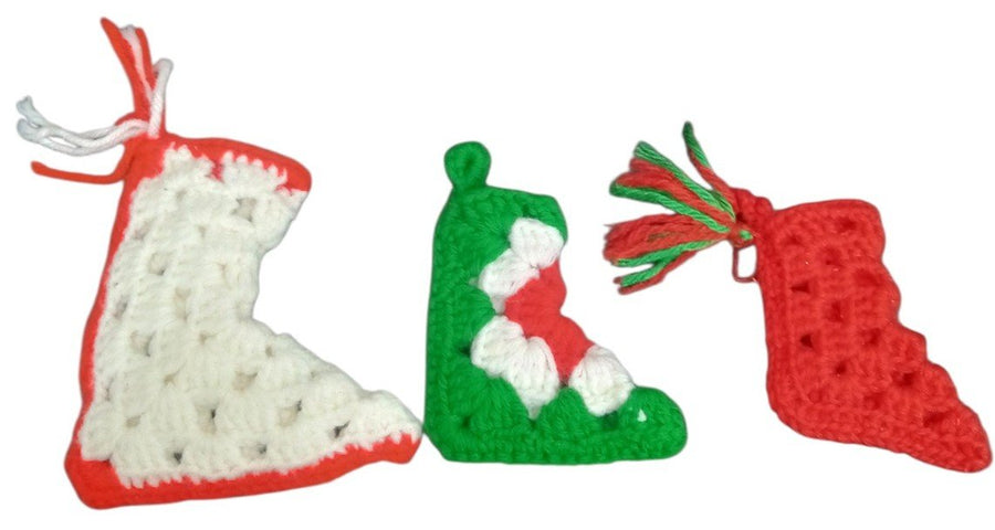 Christmas Stockings Handmade Crochet Miniature Set Of 3 Decorative Collectible
