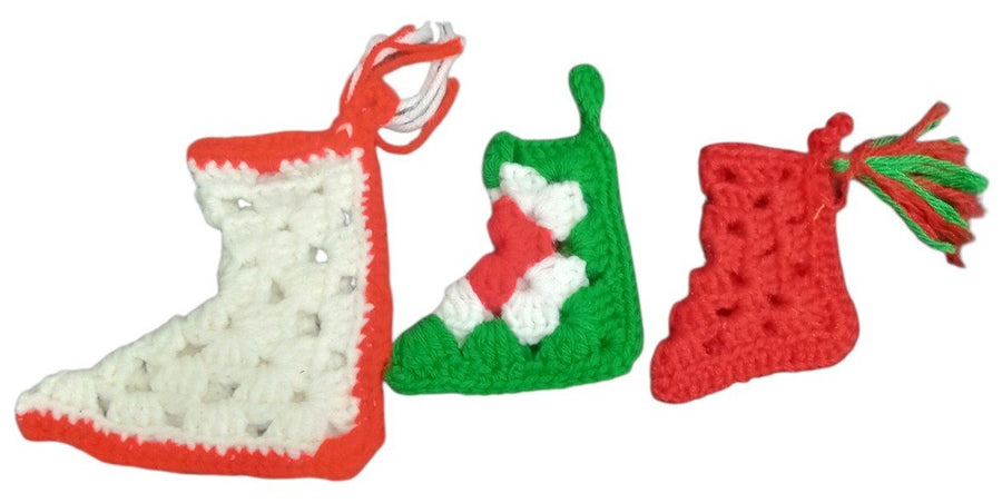 Christmas Stockings Handmade Crochet Miniature Set Of 3 Decorative Collectible